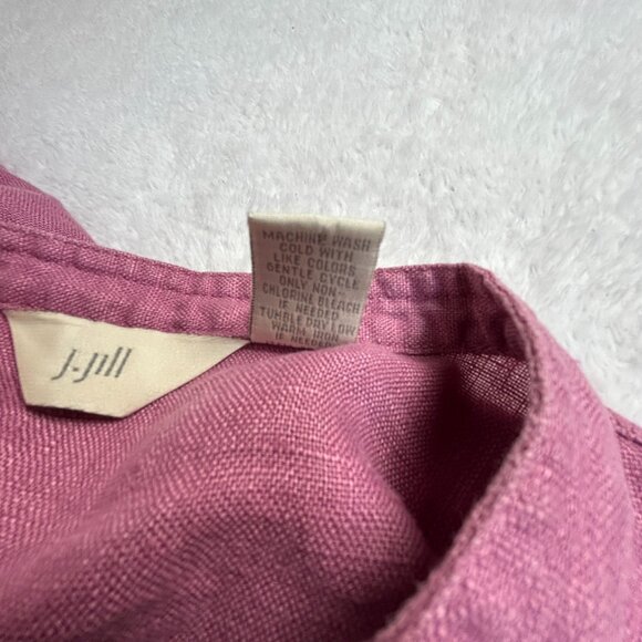 J. Jill Womens Mandarin Collar Button-Up Tunic Top Medium Linen Purple Casual - Picture 4 of 7